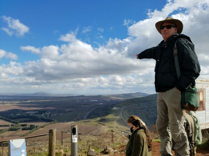 At Mt Bental Uncle Kenny points to the Syrian border, just a mile or two away